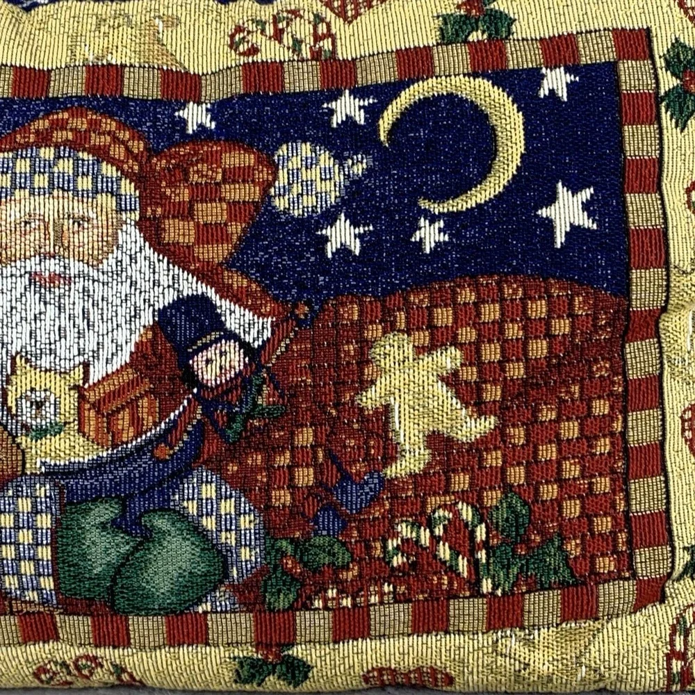 Vintage Tapestry Needlepoint Throw Pillow Santa Christmas Decorative Rectangle‎